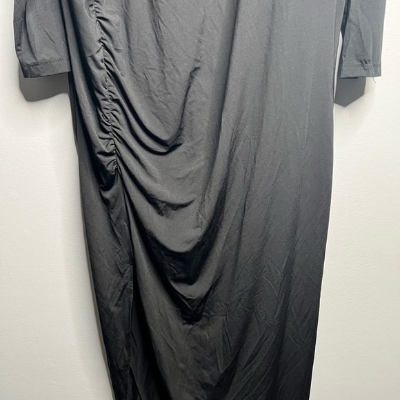 Eloquii Black Long Sleeve V Neck Maxi Ruched Dress With Side Slit Plus Size 26 - Picture 3 of 6